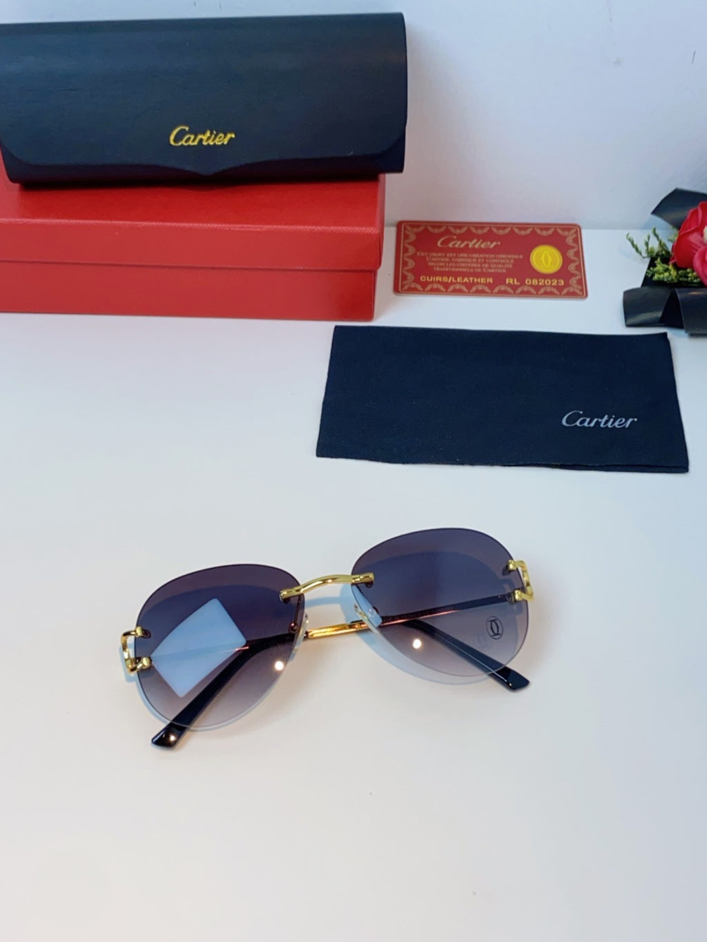 Cartier Lightweight Rimless Blue Lens Sunglasses for Men & Women - 432289 - detail image 9