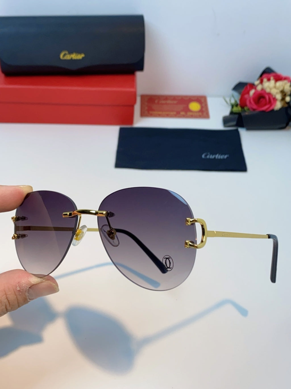 Cartier Lightweight Rimless Blue Lens Sunglasses for Men & Women - 432289 - detail image 6