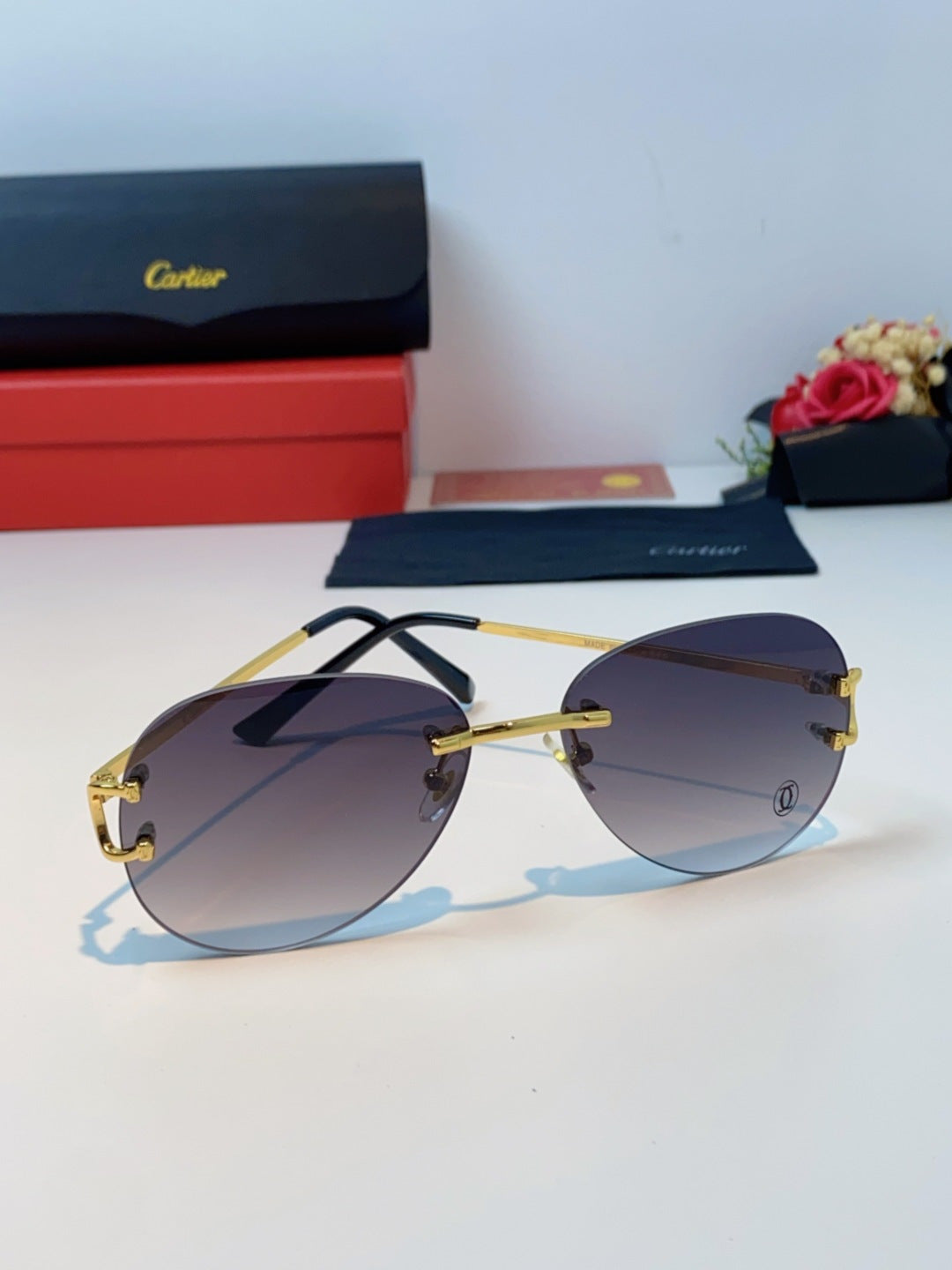 Cartier Lightweight Rimless Blue Lens Sunglasses for Men & Women - 432289 - detail image 2