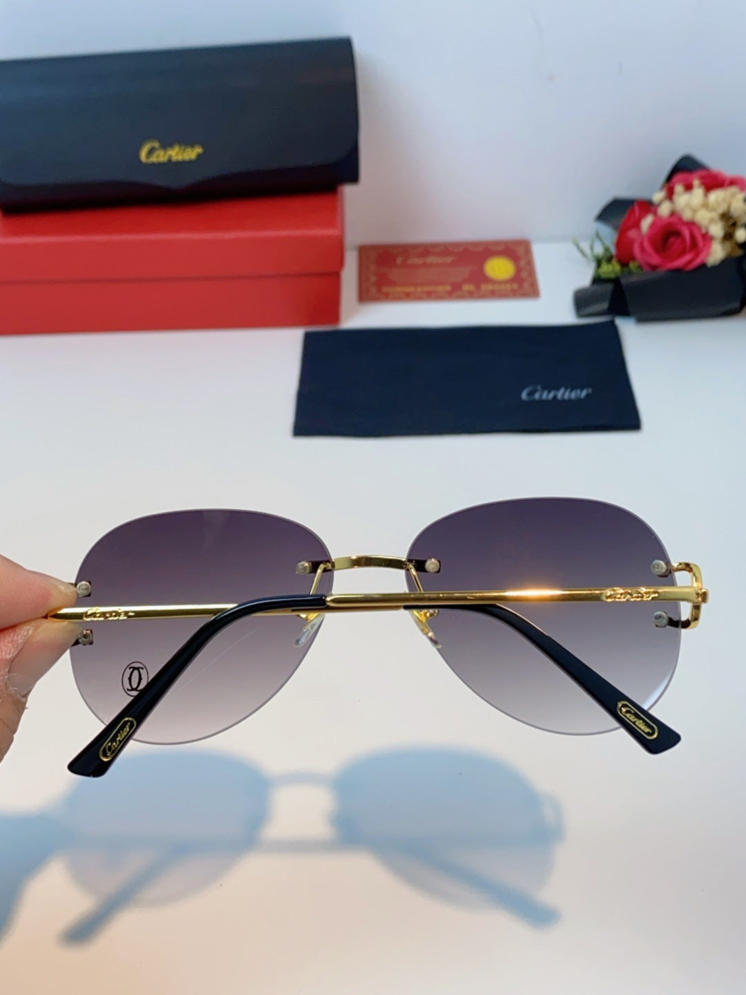 Cartier Lightweight Rimless Blue Lens Sunglasses for Men & Women - 432289 - detail image 5