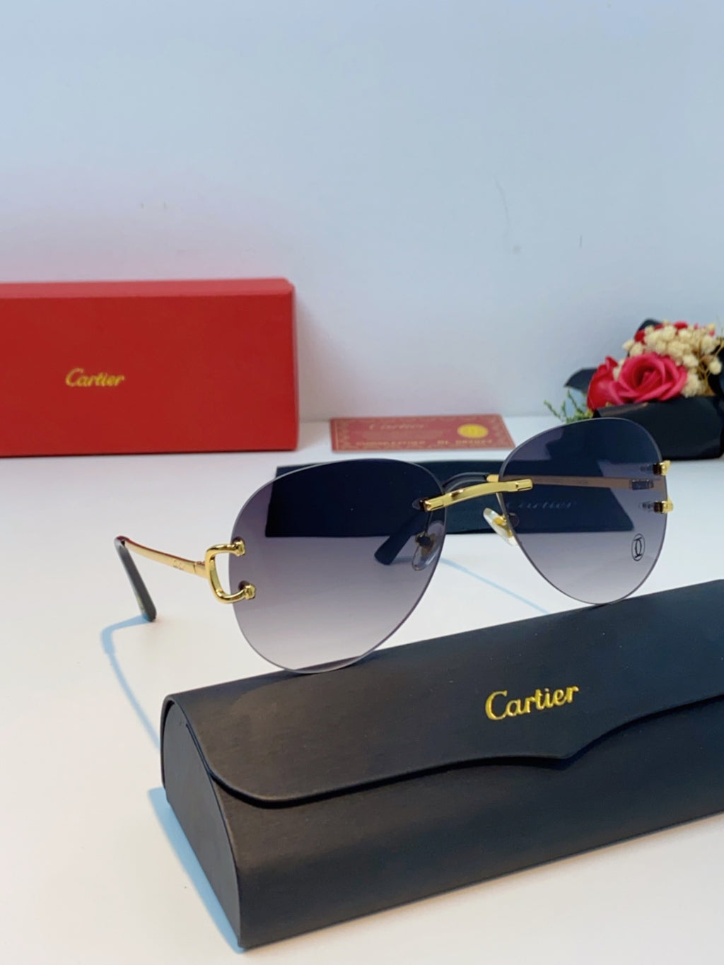 Cartier Lightweight Rimless Blue Lens Sunglasses for Men & Women - 432289 - detail image 10
