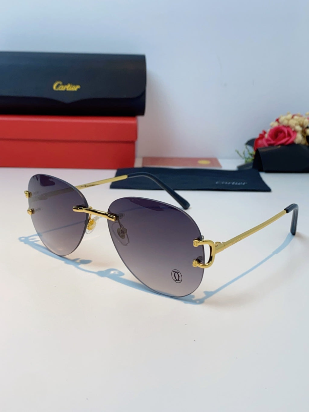 Cartier Lightweight Rimless Blue Lens Sunglasses for Men & Women - 432289