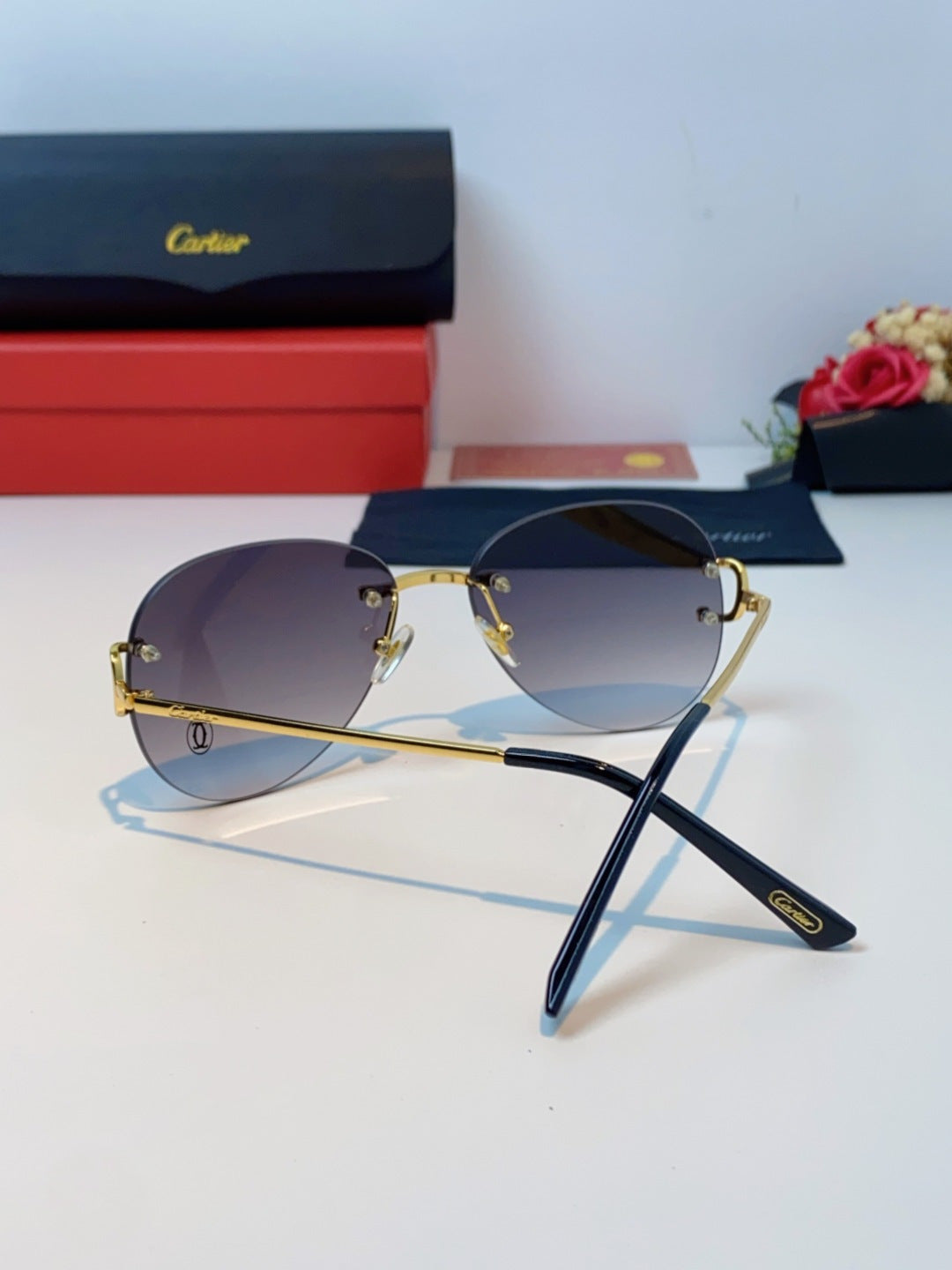 Cartier Lightweight Rimless Blue Lens Sunglasses for Men & Women - 432289 - detail image 3