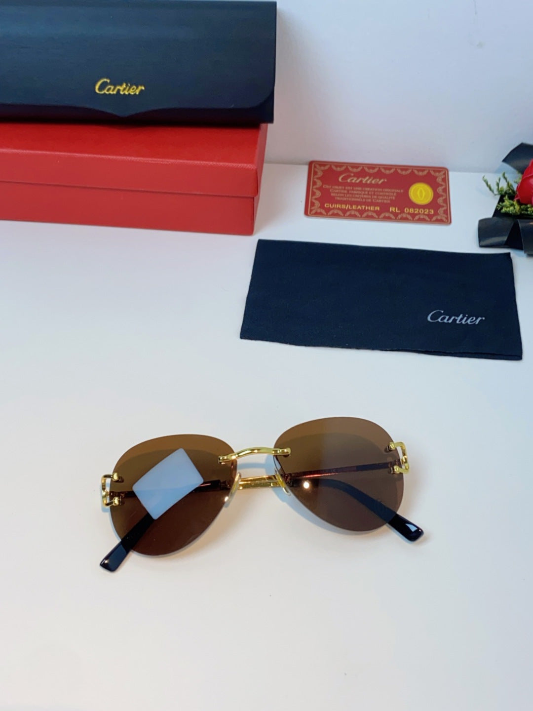 Cartier Lightweight Rimless Brown Lens Sunglasses for Men & Women - 432290 - detail image 8
