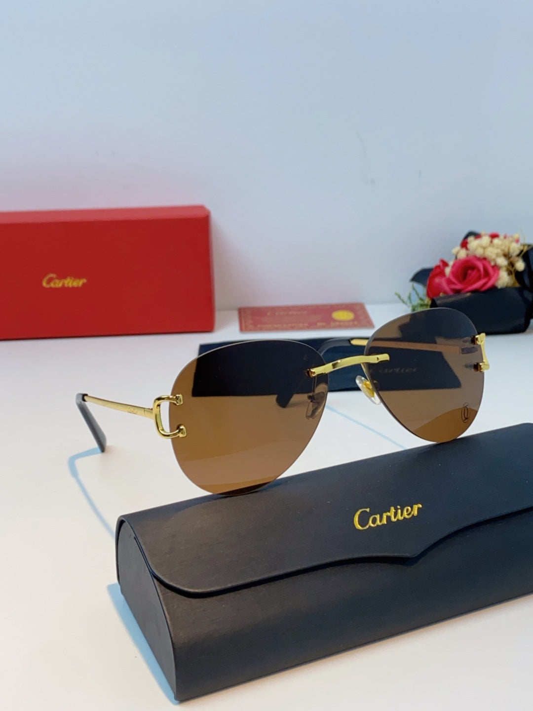 Cartier Lightweight Rimless Brown Lens Sunglasses for Men & Women - 432290 - detail image 9