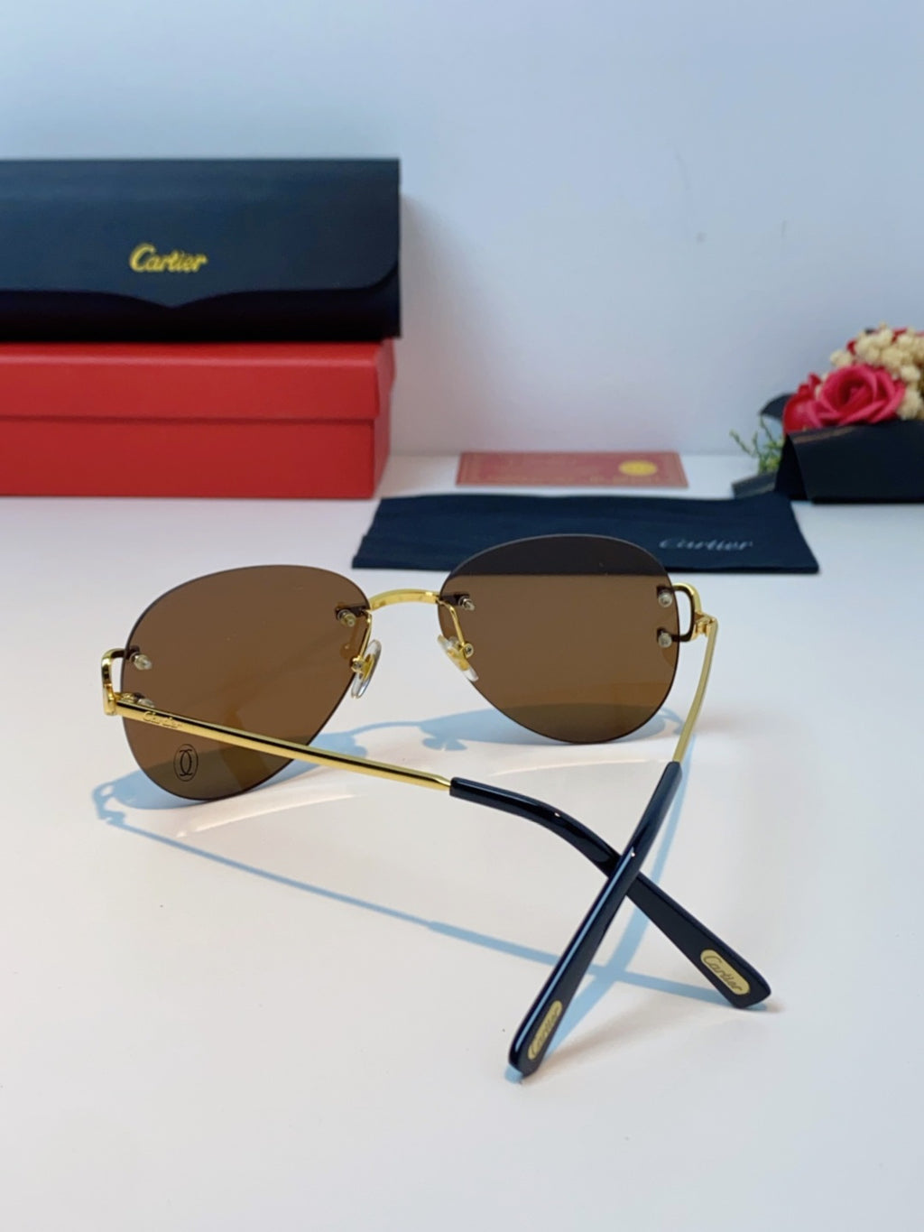 Cartier Lightweight Rimless Brown Lens Sunglasses for Men & Women - 432290 - detail image 2