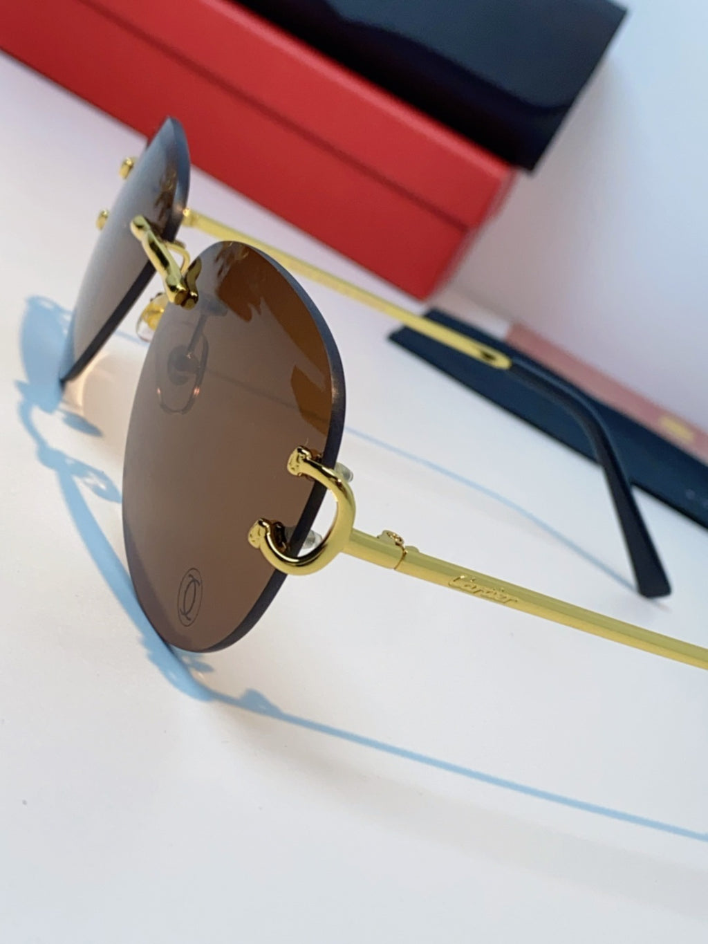 Cartier Lightweight Rimless Brown Lens Sunglasses for Men & Women - 432290 - detail image 6