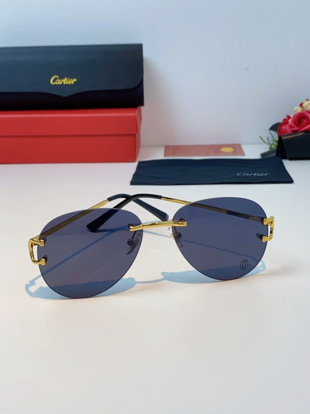 Cartier Lightweight Rimless Black Lens Sunglasses for Men & Women - 432291 - detail image 2