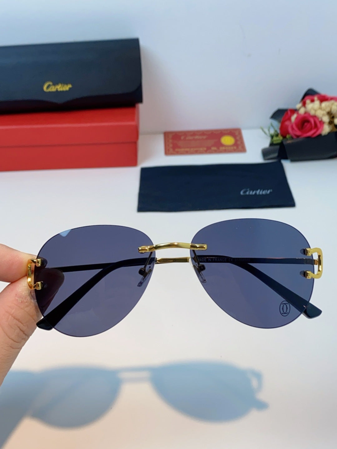 Cartier Lightweight Rimless Black Lens Sunglasses for Men & Women - 432291 - detail image 4