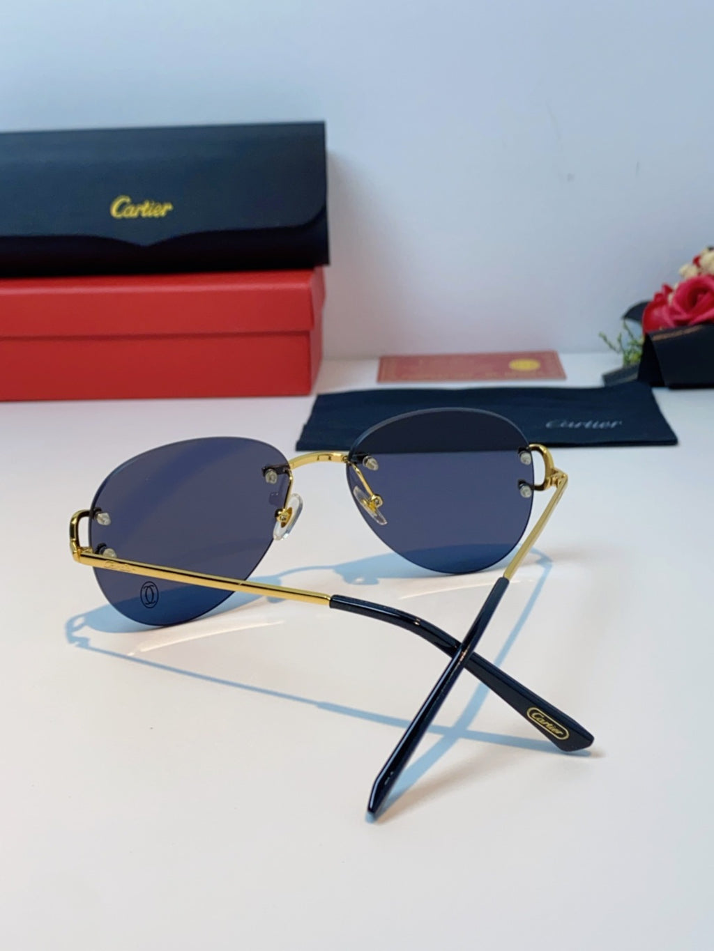 Cartier Lightweight Rimless Black Lens Sunglasses for Men & Women - 432291 - detail image 3