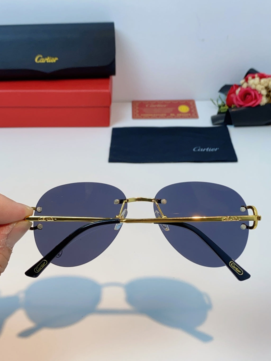 Cartier Lightweight Rimless Black Lens Sunglasses for Men & Women - 432291 - detail image 5