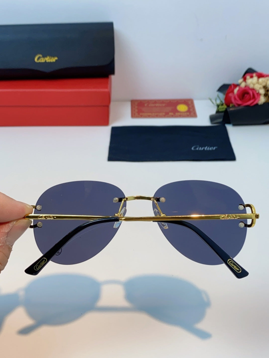 Cartier Lightweight Rimless Black Lens Sunglasses for Men & Women - 432291 - detail image 5