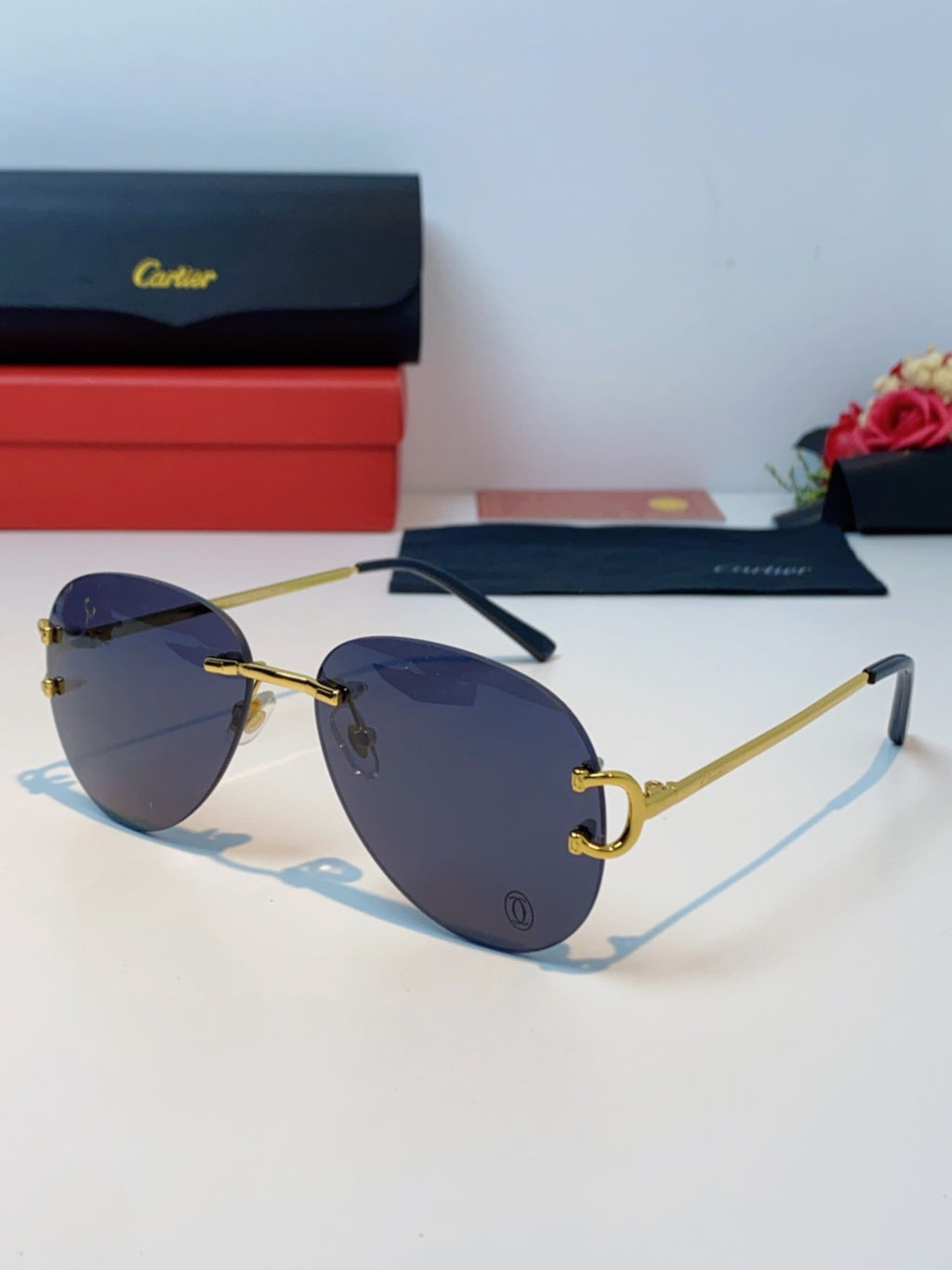 Cartier Lightweight Rimless Black Lens Sunglasses for Men & Women - 432291