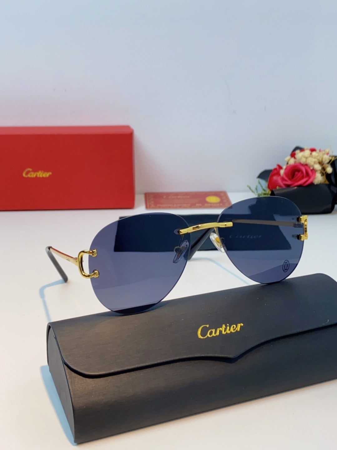 Cartier Lightweight Rimless Black Lens Sunglasses for Men & Women - 432291 - detail image 10