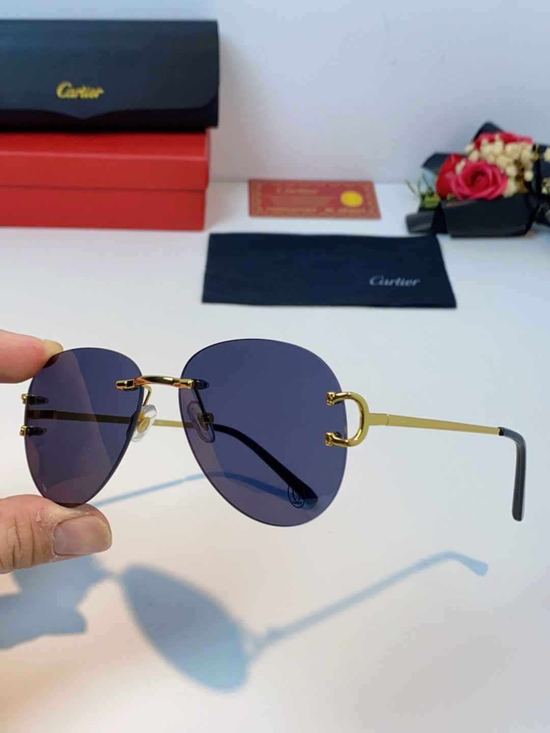 Cartier Lightweight Rimless Black Lens Sunglasses for Men & Women - 432291 - detail image 6