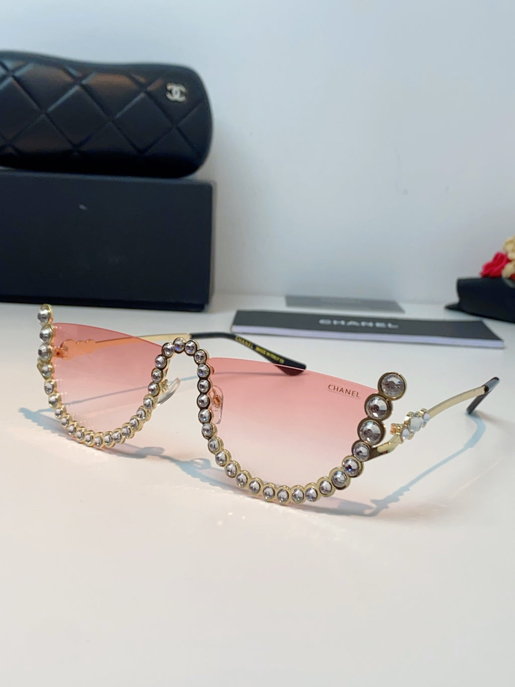 Chanel Metal Browline Pink Lens Sunglasses for Women