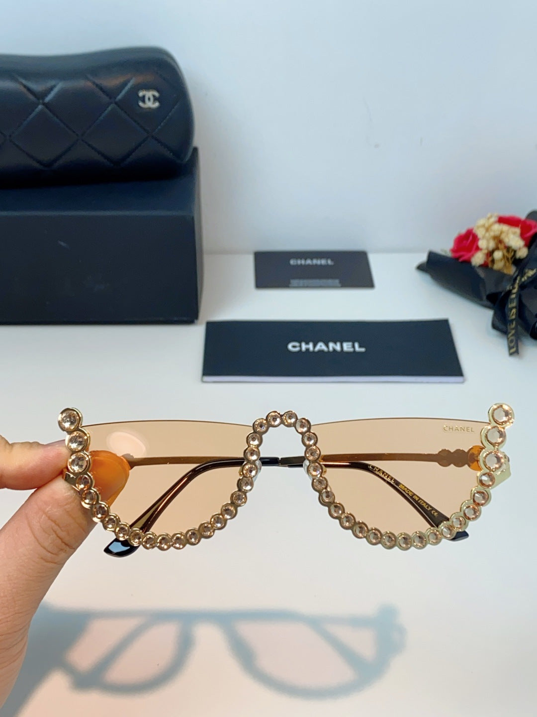 Chanel Metal Browline Gold Lens Sunglasses for Women - detail image 4