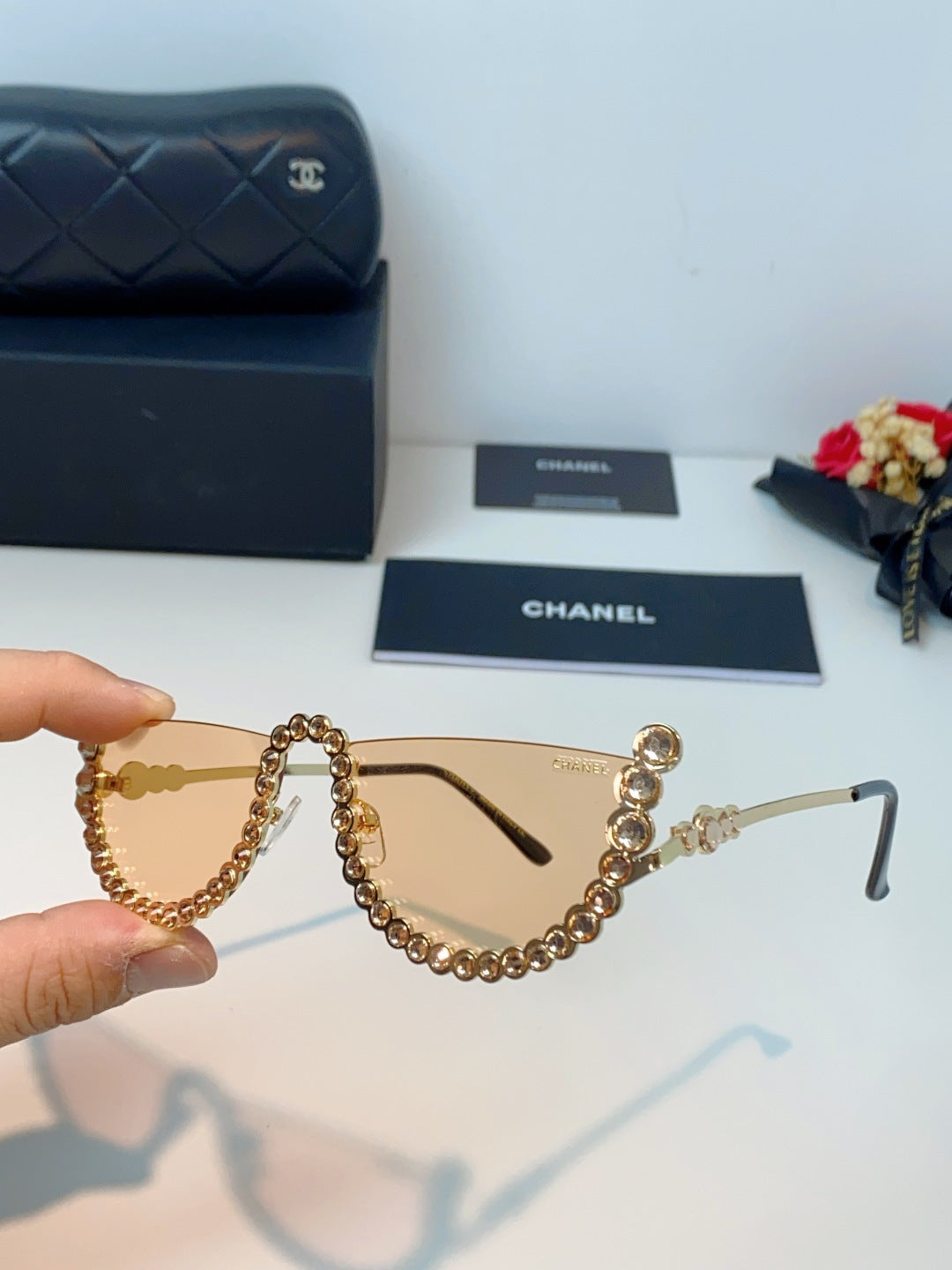 Chanel Metal Browline Gold Lens Sunglasses for Women - detail image 6