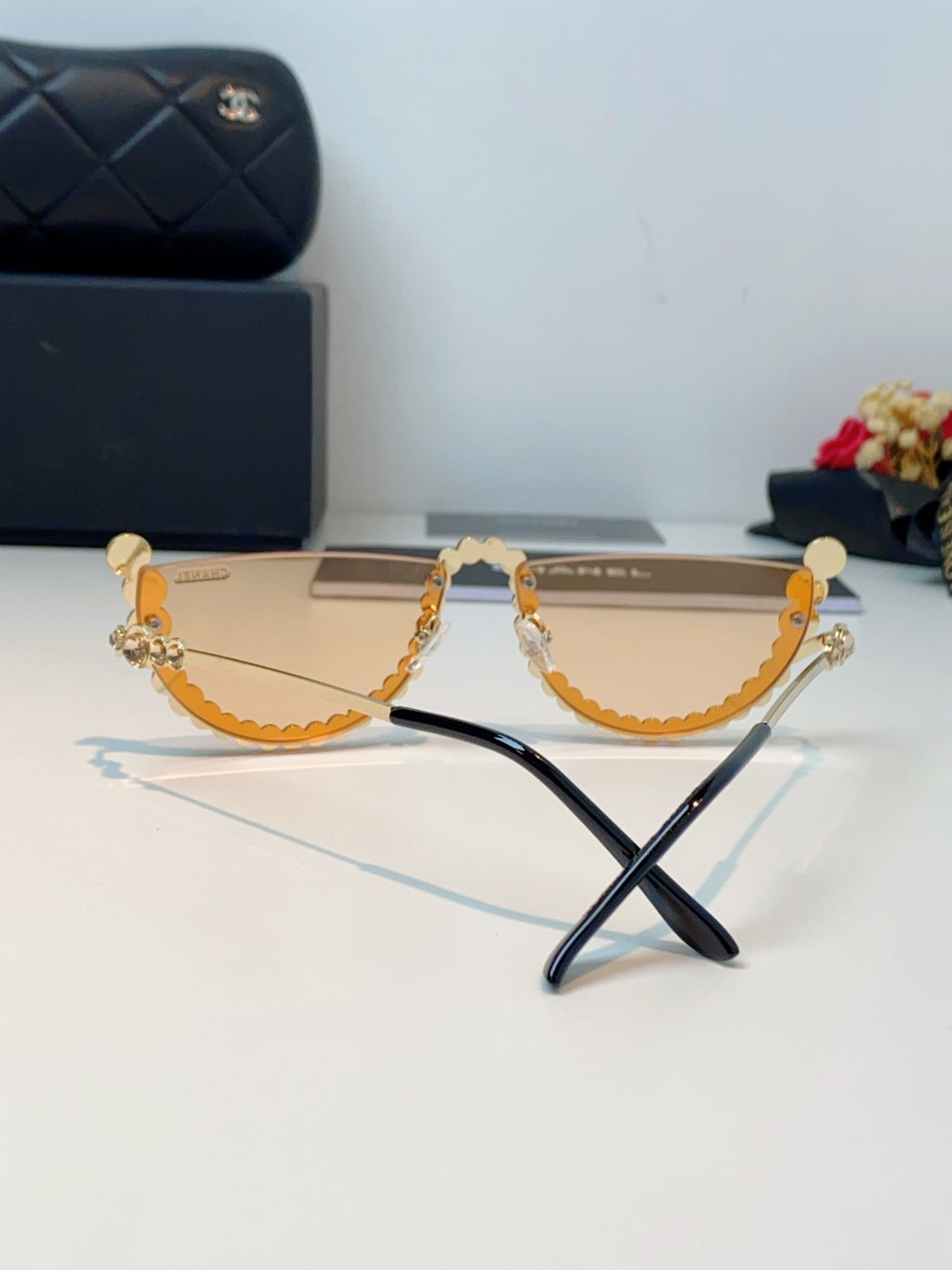 Chanel Metal Browline Gold Lens Sunglasses for Women - detail image 3