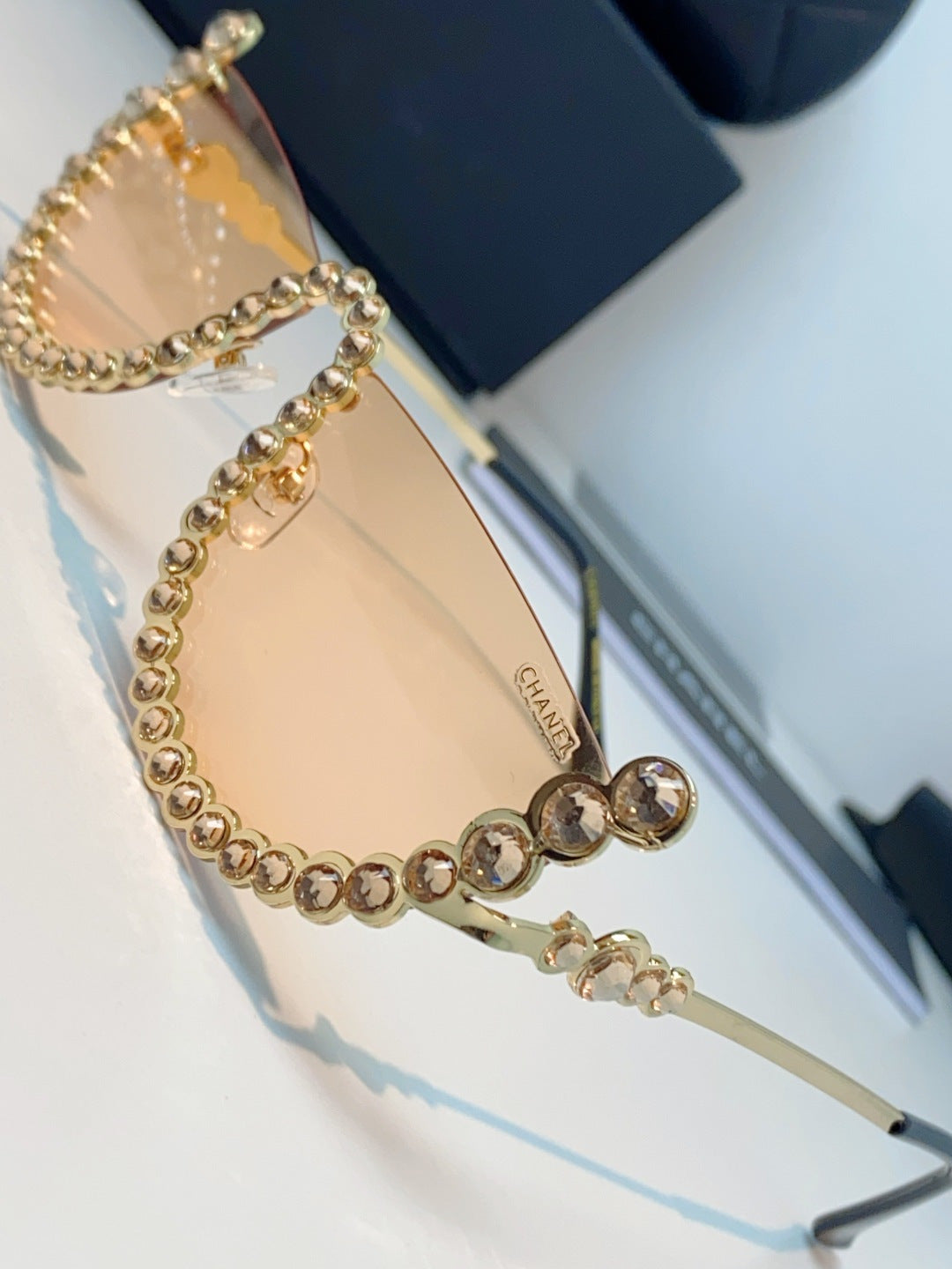Chanel Metal Browline Gold Lens Sunglasses for Women - detail image 7
