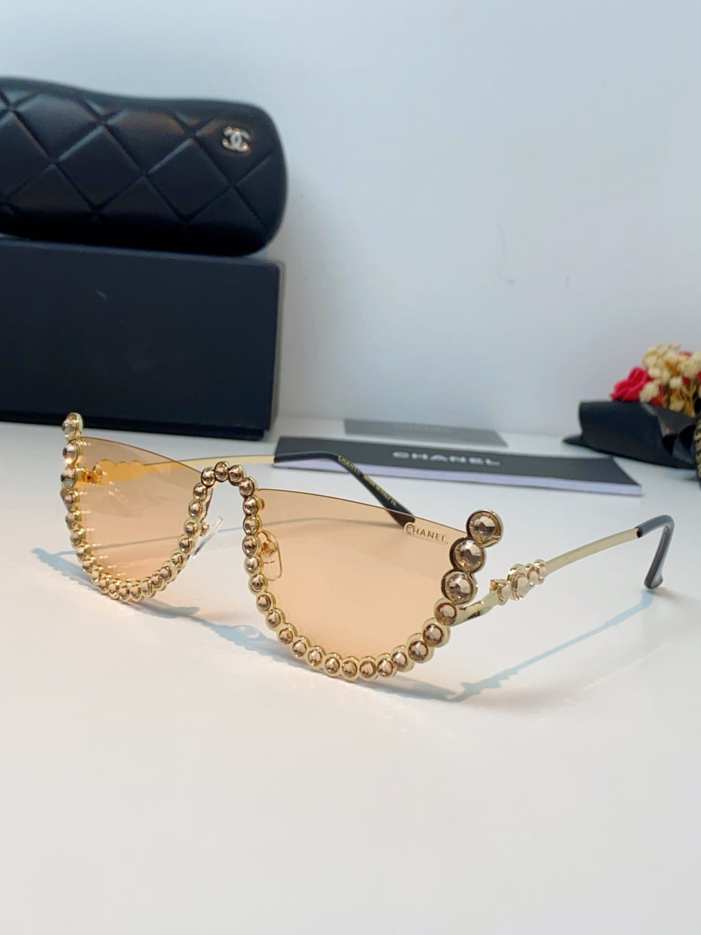 Chanel Metal Browline Gold Lens Sunglasses for Women