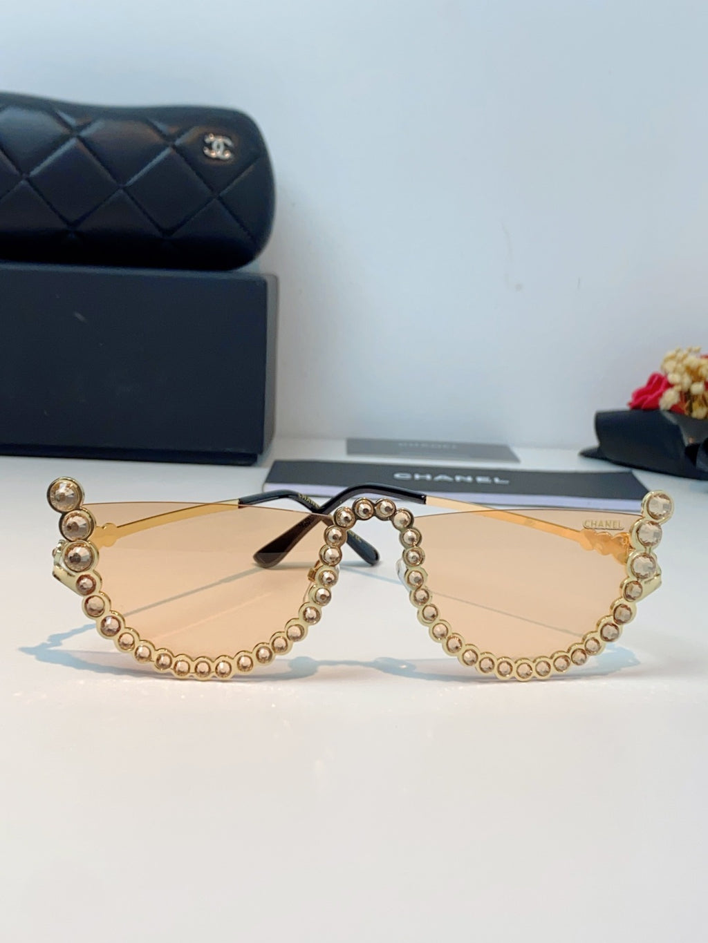 Chanel Metal Browline Gold Lens Sunglasses for Women - detail image 2