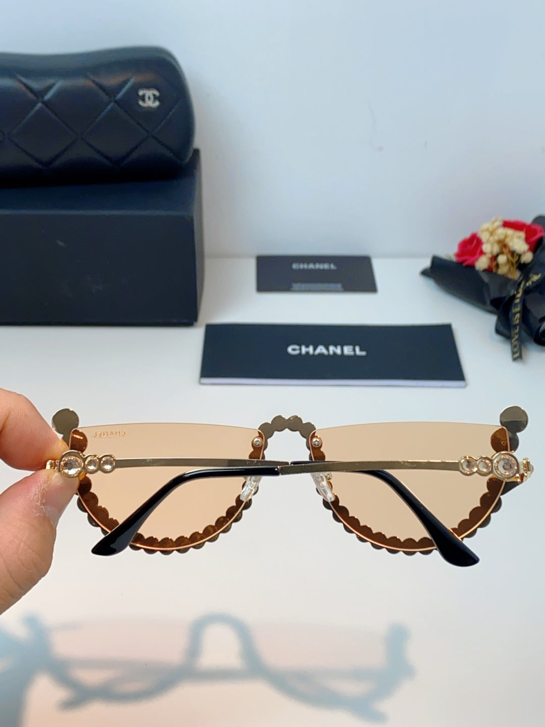 Chanel Metal Browline Gold Lens Sunglasses for Women - detail image 5