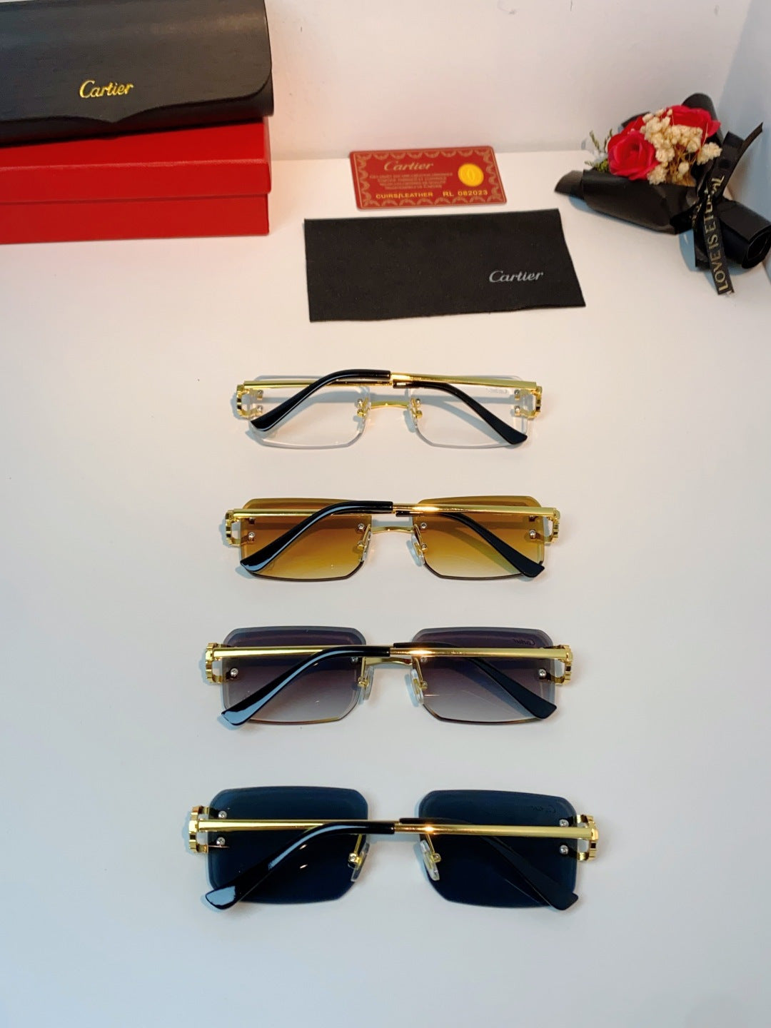 Cartier Lightweight Rimless Brown Lens Sunglasses for Men & Women - 449488 - detail image 11
