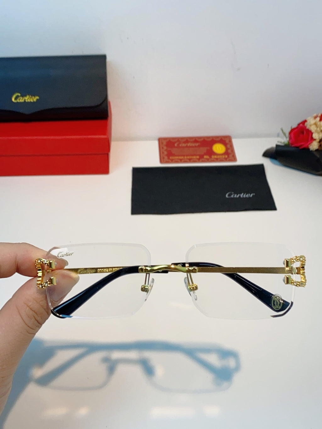 Cartier Lightweight Rimless Brown Lens Sunglasses for Men & Women - 449488 - detail image 4