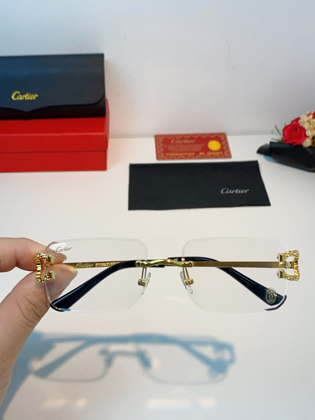 Cartier Lightweight Rimless Brown Lens Sunglasses for Men & Women - 449488 - detail image 4