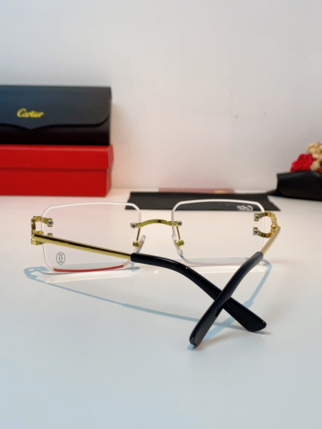 Cartier Lightweight Rimless Brown Lens Sunglasses for Men & Women - 449488 - detail image 3