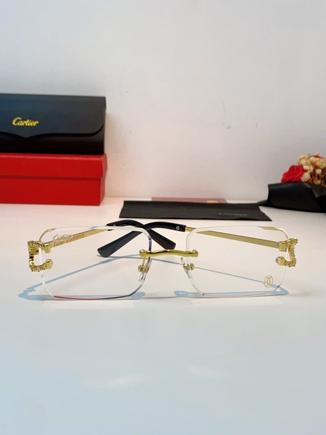 Cartier Lightweight Rimless Brown Lens Sunglasses for Men & Women - 449488 - detail image 2