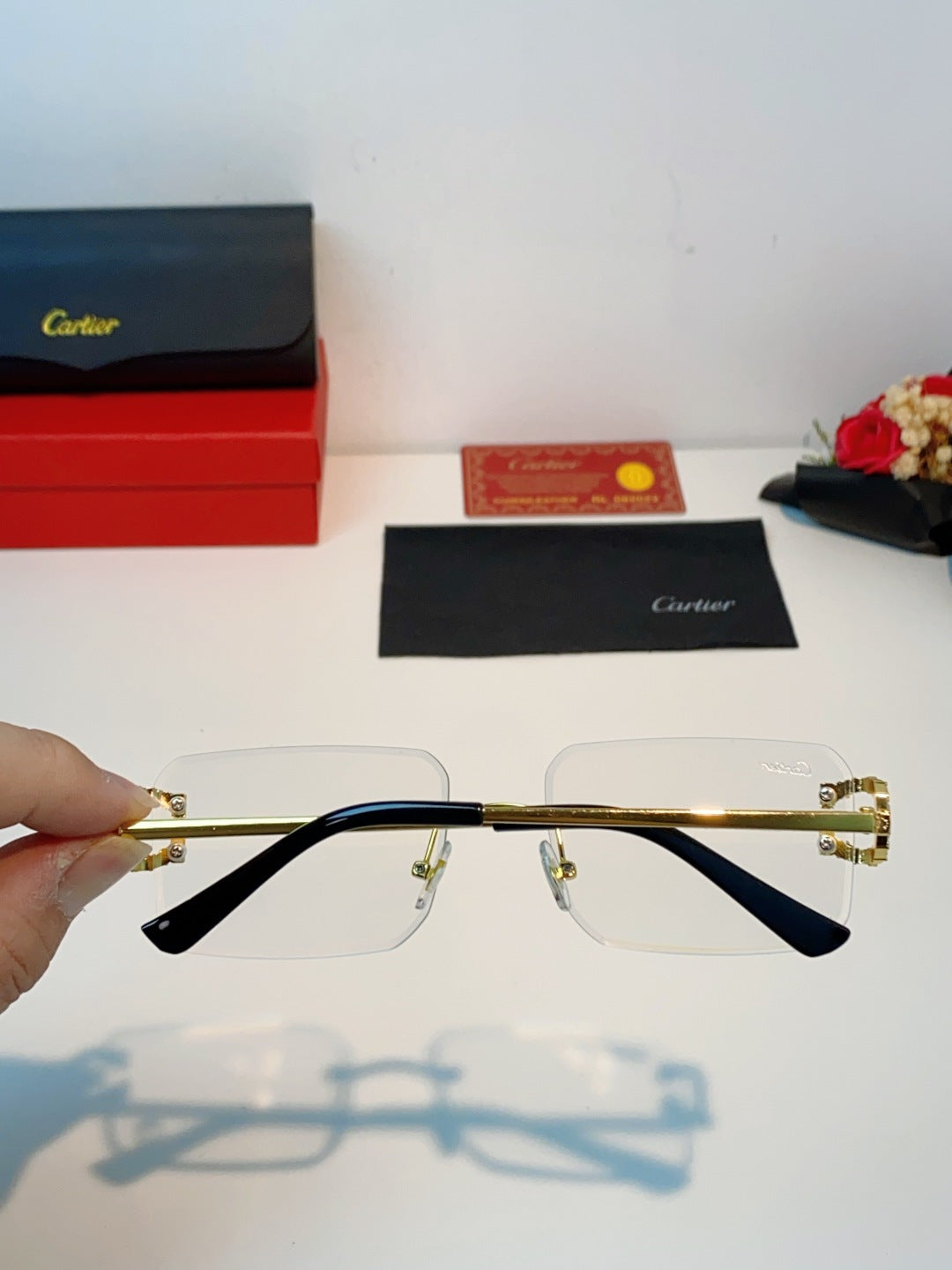 Cartier Lightweight Rimless Brown Lens Sunglasses for Men & Women - 449488 - detail image 5