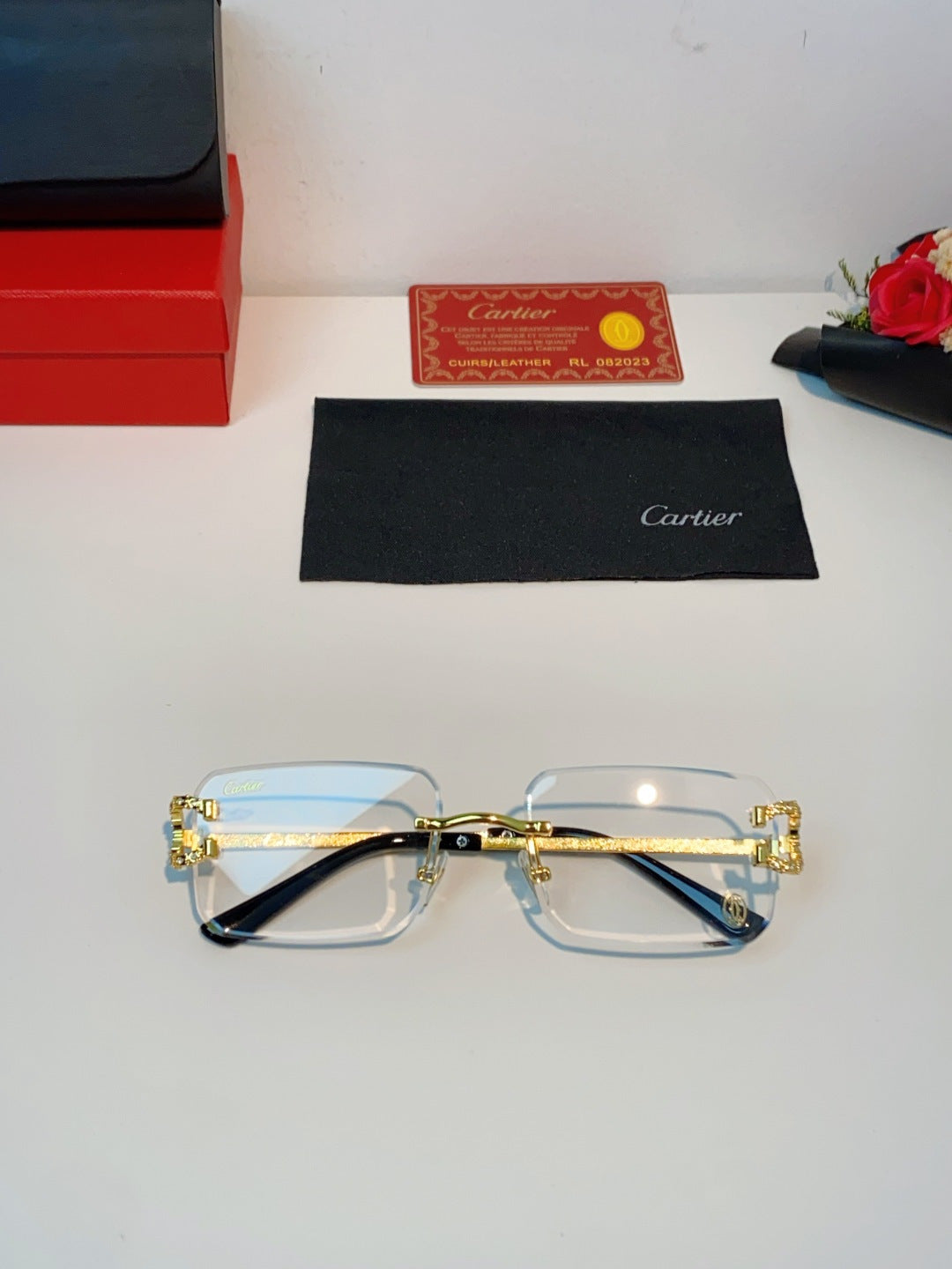 Cartier Lightweight Rimless Brown Lens Sunglasses for Men & Women - 449488 - detail image 9