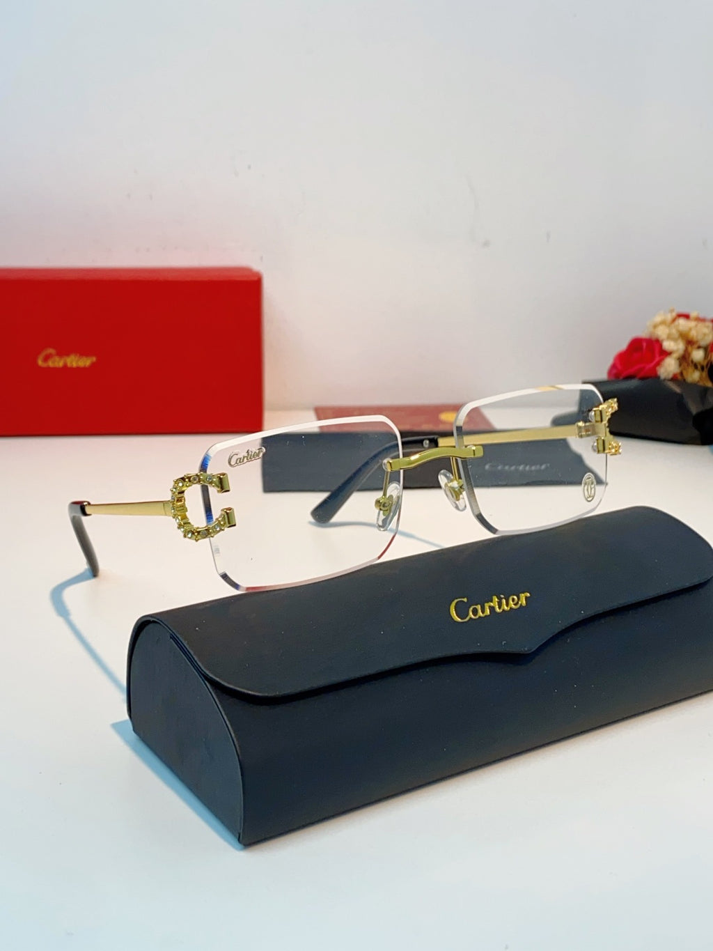 Cartier Lightweight Rimless Brown Lens Sunglasses for Men & Women - 449488 - detail image 10