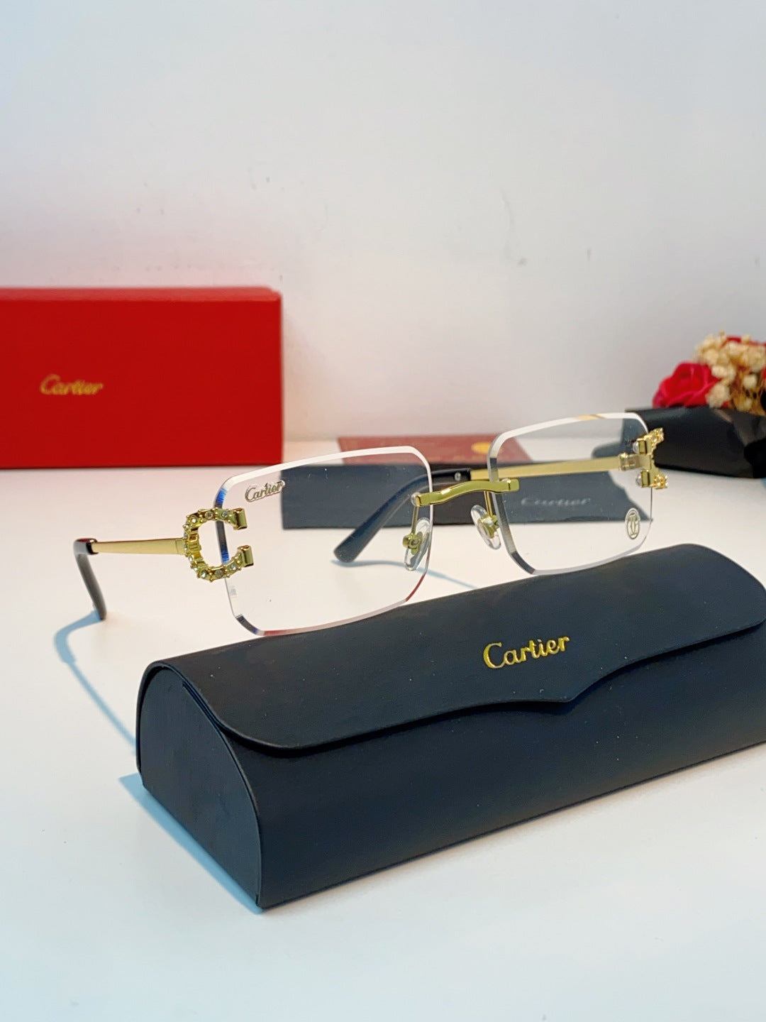 Cartier Lightweight Rimless Brown Lens Sunglasses for Men & Women - 449488 - detail image 10