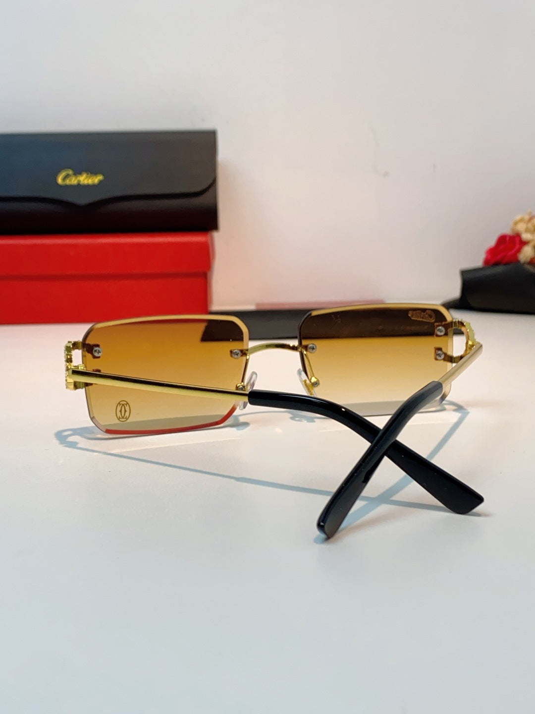 Cartier Lightweight Rimless Orange Lens Sunglasses for Men & Women - 449489 - detail image 3