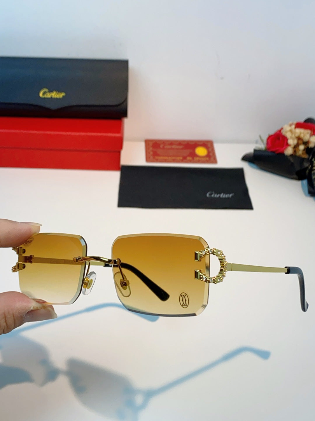 Cartier Lightweight Rimless Orange Lens Sunglasses for Men & Women - 449489 - detail image 6