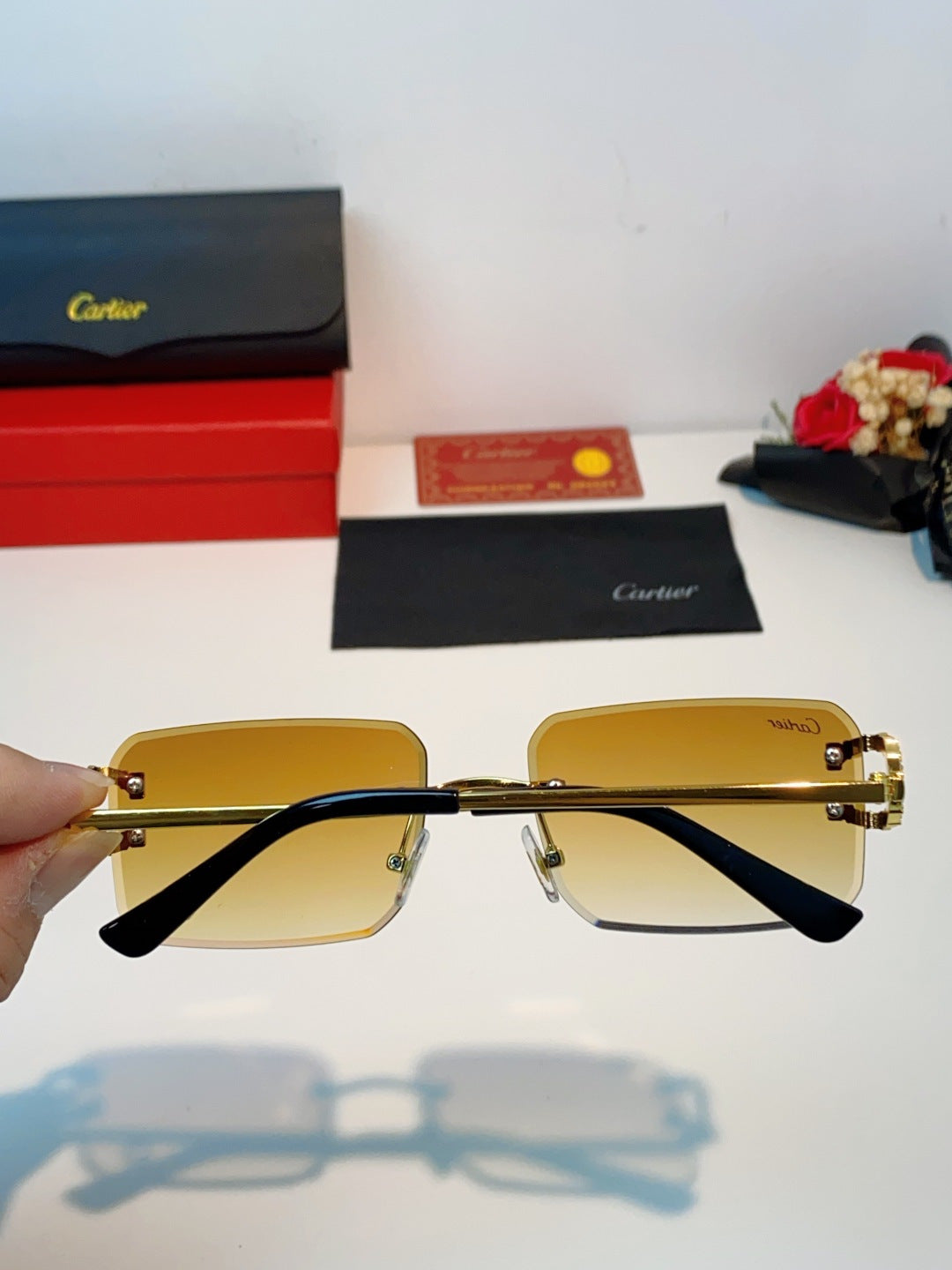 Cartier Lightweight Rimless Orange Lens Sunglasses for Men & Women - 449489 - detail image 5