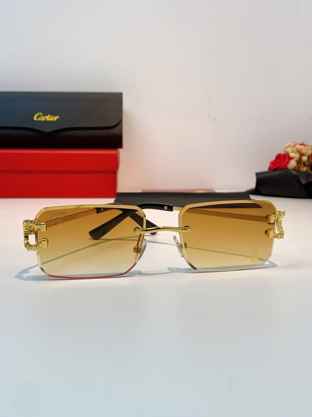Cartier Lightweight Rimless Orange Lens Sunglasses for Men & Women - 449489 - detail image 2