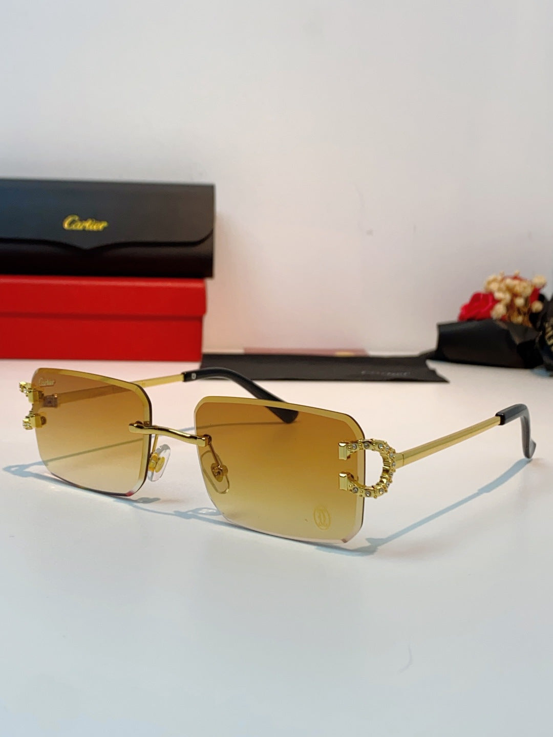Cartier Lightweight Rimless Orange Lens Sunglasses for Men & Women - 449489