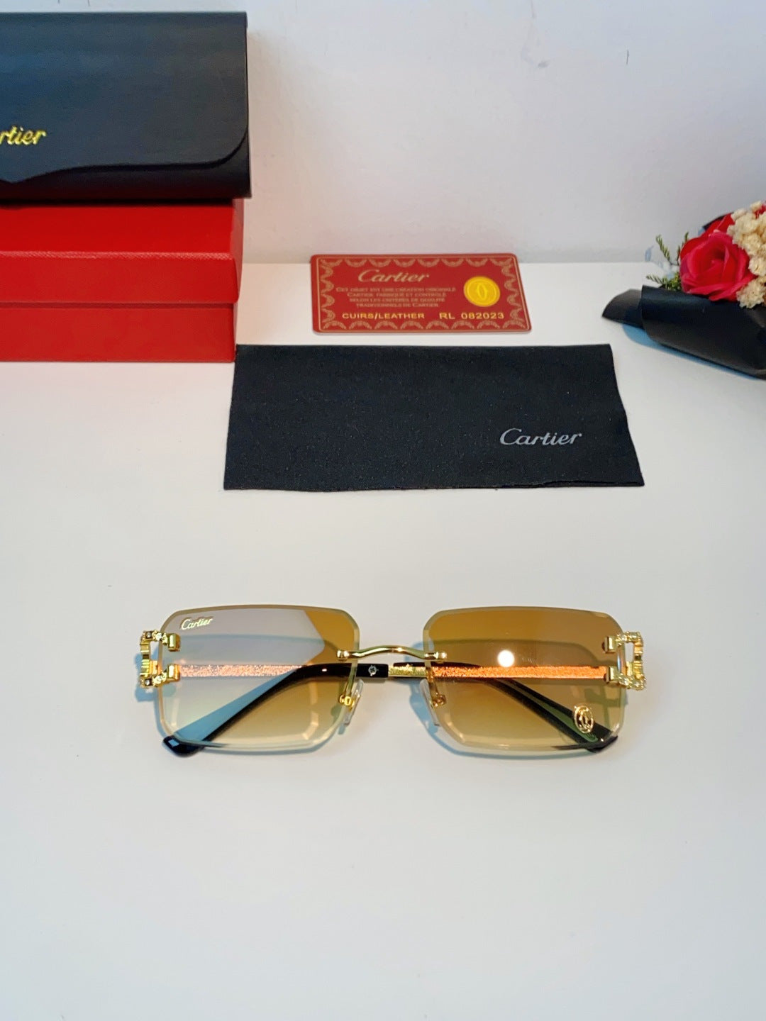 Cartier Lightweight Rimless Orange Lens Sunglasses for Men & Women - 449489 - detail image 9