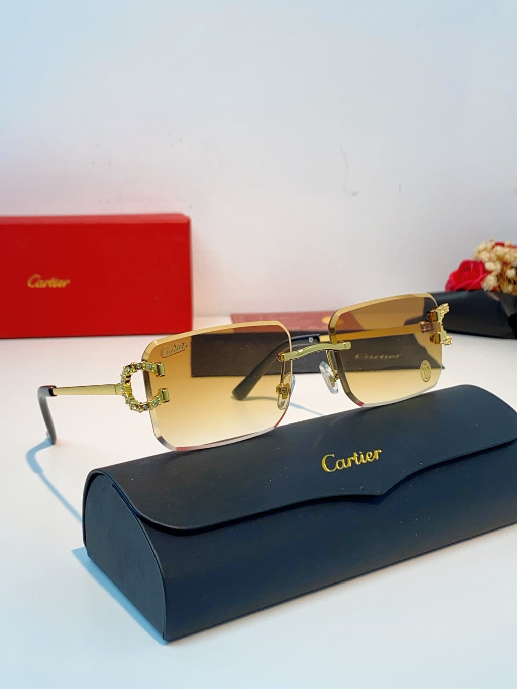 Cartier Lightweight Rimless Orange Lens Sunglasses for Men & Women - 449489 - detail image 10