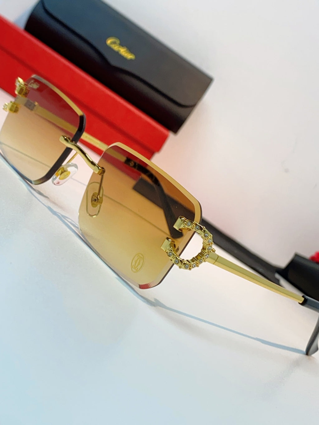 Cartier Lightweight Rimless Orange Lens Sunglasses for Men & Women - 449489 - detail image 7