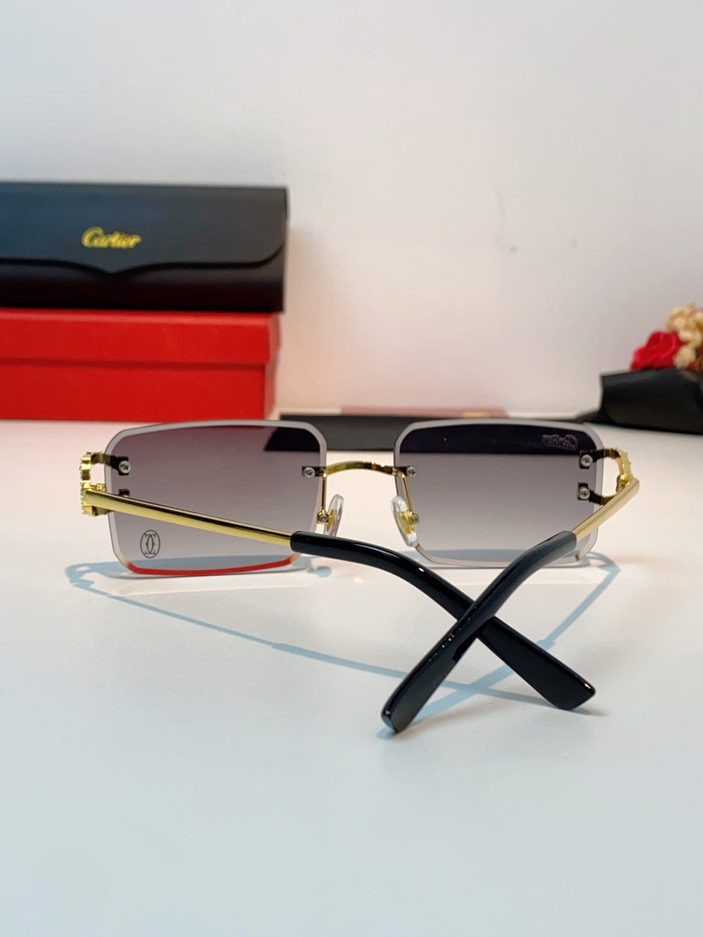 Cartier Lightweight Rimless Gray Lens Sunglasses for Men & Women - 449490 - detail image 3