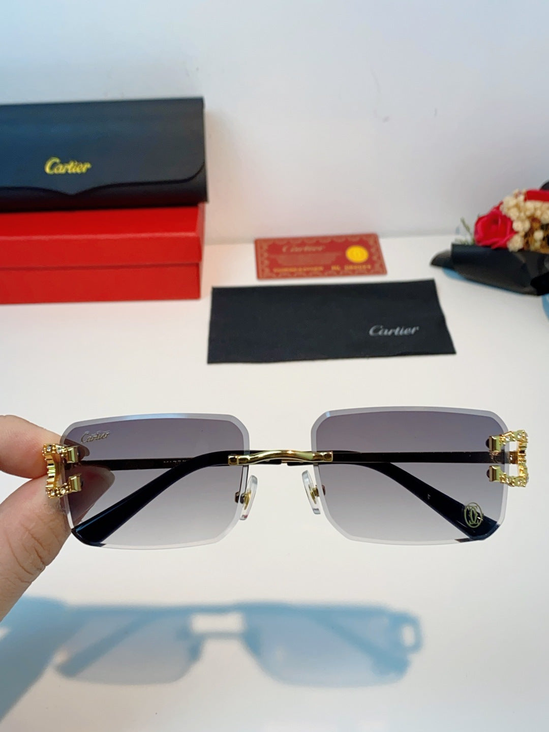 Cartier Lightweight Rimless Gray Lens Sunglasses for Men & Women - 449490 - detail image 4