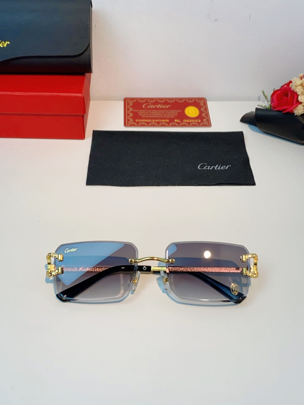 Cartier Lightweight Rimless Gray Lens Sunglasses for Men & Women - 449490 - detail image 9
