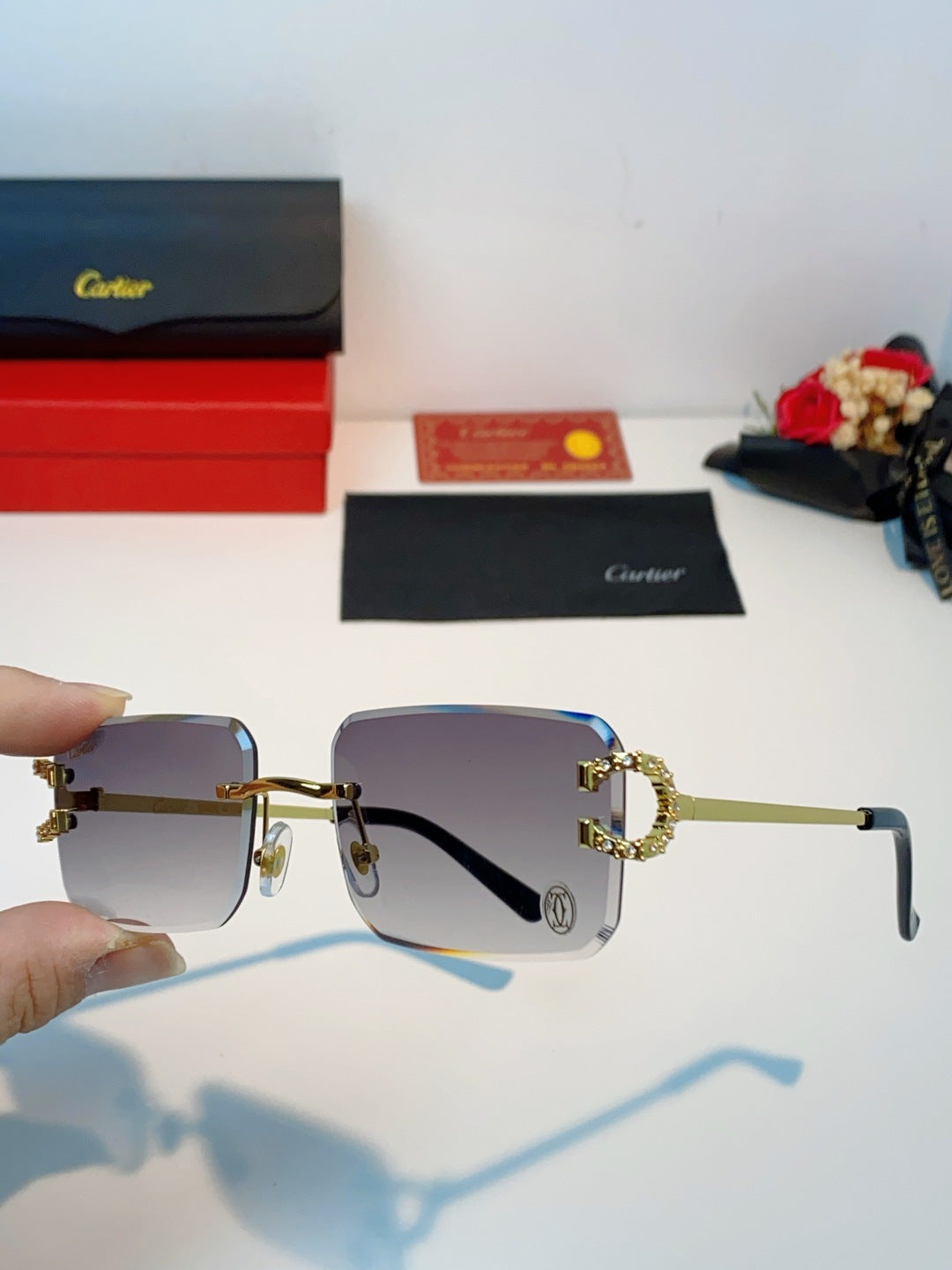 Cartier Lightweight Rimless Gray Lens Sunglasses for Men & Women - 449490 - detail image 6
