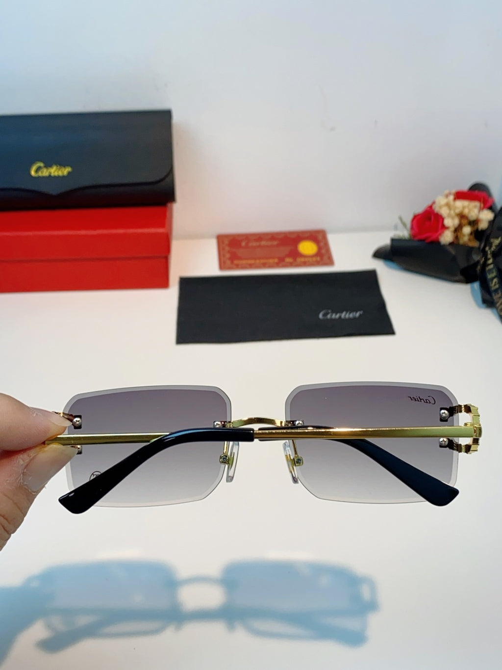 Cartier Lightweight Rimless Gray Lens Sunglasses for Men & Women - 449490 - detail image 5