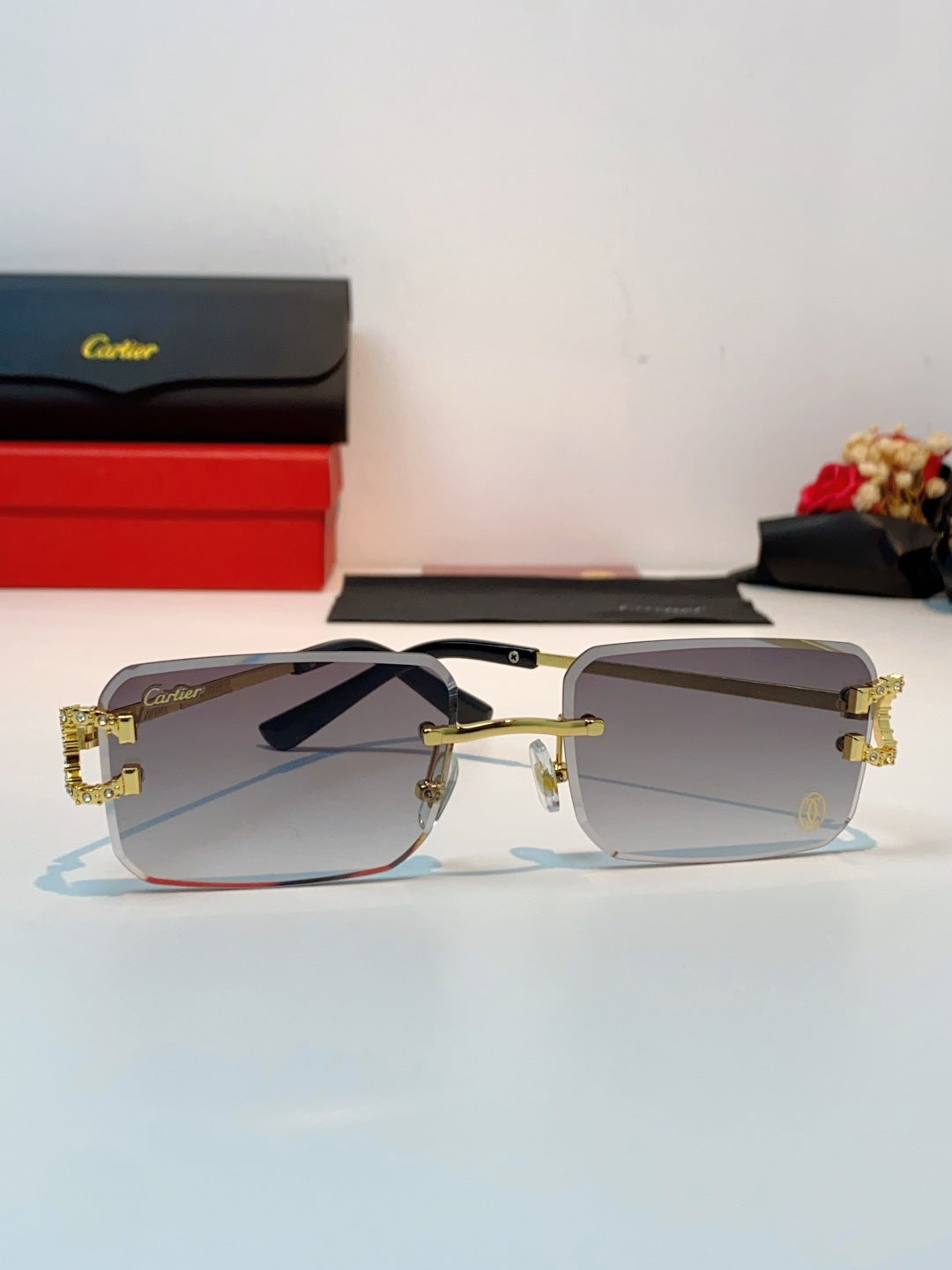 Cartier Lightweight Rimless Gray Lens Sunglasses for Men & Women - 449490 - detail image 2